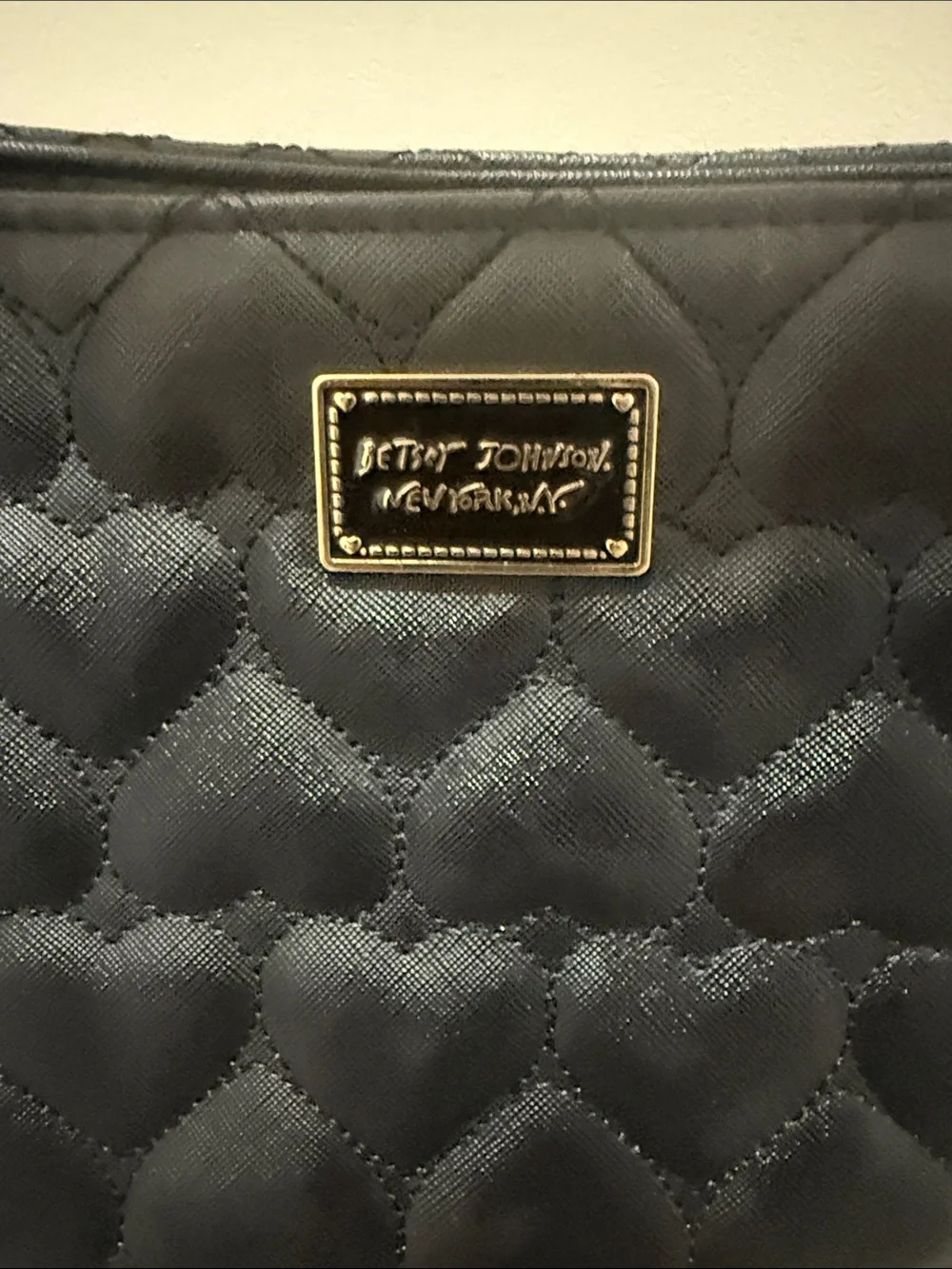 Betsey Johnson Black and Gold Quilted Heart Tote